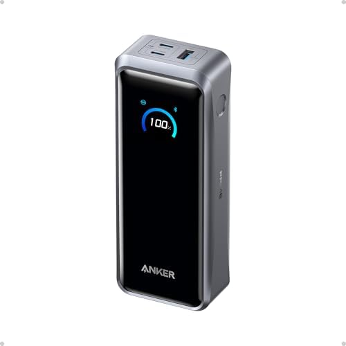 Anker Prime 300W Power Bank showing the digital display with real-time charging statistics and three ports.