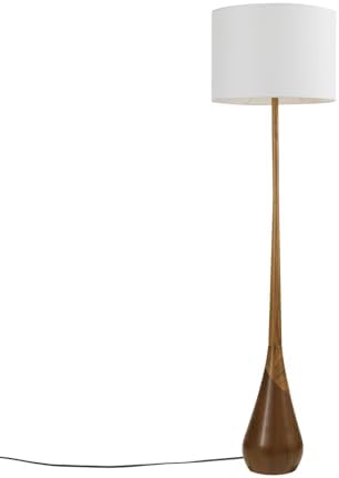 Alt Text for image 1: A stylish floor lamp with a two-tone wood base and a white fabric shade.