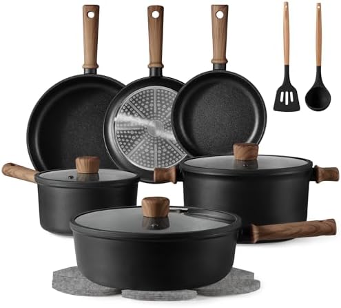 Alt Text for image 1: CAROTE Nonstick Pots and Pans Set displayed in a modern kitchen