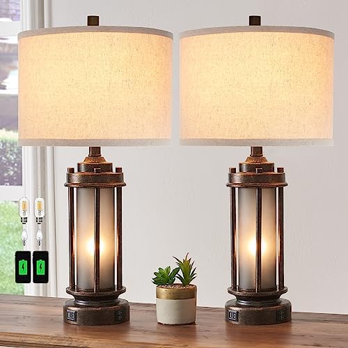 Rustic farmhouse table lamp with dual light sources